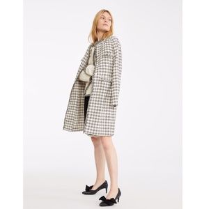 New Max Mara Anabela Womens Plaid Tweed Fringed Coat In Black white